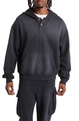Elwood Button Placket Organic Cotton Hoodie in Black Ink