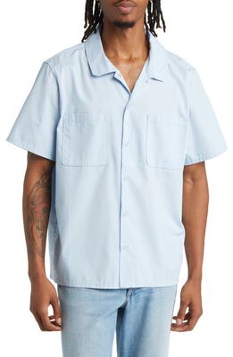 Elwood Logo Back Short Sleeve Button-Up Work Shirt in Mechanic Blue