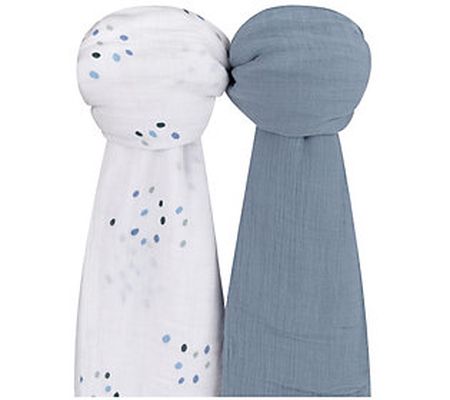 Ely's & Co. Blue Dotties Cotton Muslin Swaddle Blanket - 2-pk