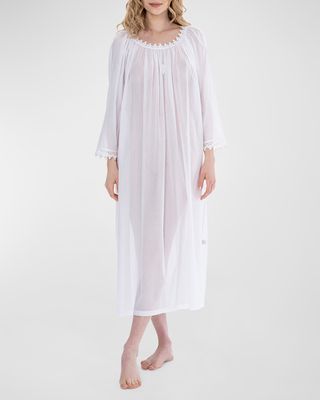 Elyse 3 Ruched Lace-Trim Cotton Nightgown