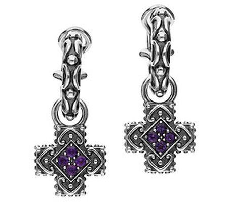 Elyse Ryan Sterling Silver Gemstone Cross D rop Earrings