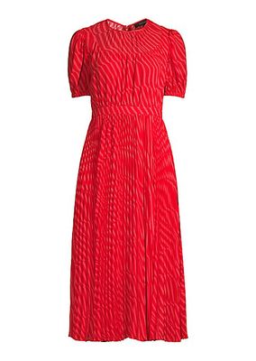 Elyse Striped Pleated Midi-Dress