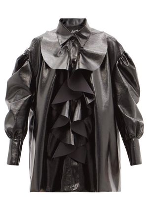 Elzinga - Ruffled Pvc Mini Shirt Dress - Womens - Black