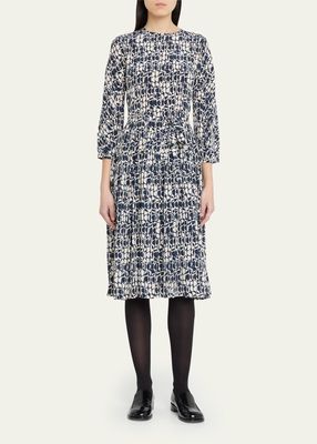 Emanuel Abstract-Print Belted Silk Dress