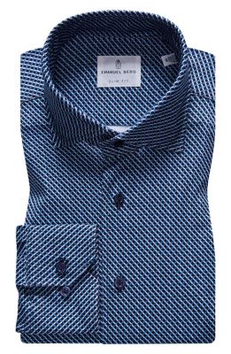 Emanuel Berg 4Flex Modern Fit Geometric Print Knit Button-Up Shirt in Dark Blue