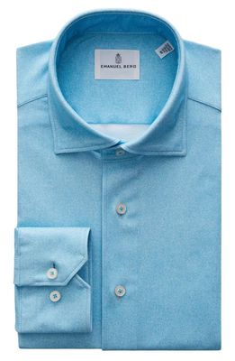 Emanuel Berg 4Flex Modern Fit Heathered Piqué Button-Up Shirt in Turquoise