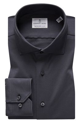 Emanuel Berg 4Flex Modern Fit Knit Button-Up Shirt in Charcoal