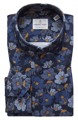 Emanuel Berg 4Flex Modern Fit Knit Button-Up Shirt in Dark Blue