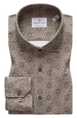 Emanuel Berg 4Flex Modern Fit Knit Button-Up Shirt in Medium Brown