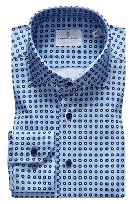 Emanuel Berg 4Flex Modern Fit Medallion Print Knit Button-Up Shirt in Medium Blue