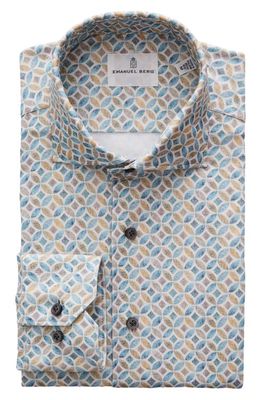 Emanuel Berg 4Flex Modern Fit Medallion Print Knit Button-Up Shirt in Turquoise 