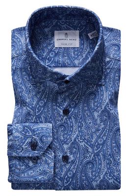 Emanuel Berg 4Flex Modern Fit Paisley Knit Button-Up Shirt in Medium Blue