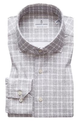 Emanuel Berg 4Flex Modern Fit Plaid Knit Button-Up Shirt in Light Grey