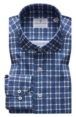 Emanuel Berg 4Flex Modern Fit Plaid Knit Button-Up Shirt in Navy