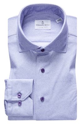 Emanuel Berg 4Flex Modern Fit Print Knit Button-Up Shirt in Bright Purple