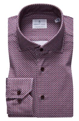 Emanuel Berg 4Flex Modern Fit Print Knit Button-Up Shirt in Medium Red