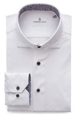 Emanuel Berg 4Flex Modern Fit Solid Knit Button-Up Shirt in White 