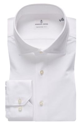 Emanuel Berg 4Flex Modern Fit Solid White Knit Button-Up Shirt