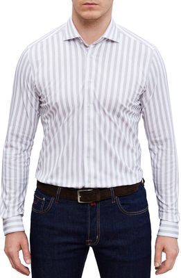 Emanuel Berg 4Flex Modern Fit Stripe Knit Button-Up Shirt in Light Grey