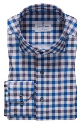 Emanuel Berg 4Flex Slim Fit Check Knit Button-Up Shirt in Blue