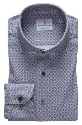 Emanuel Berg 4Flex Slim Fit Floral Knit Button-Up Shirt in Blue