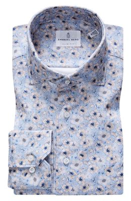 Emanuel Berg 4Flex Slim Fit Floral Knit Button-Up Shirt in Bright Blue