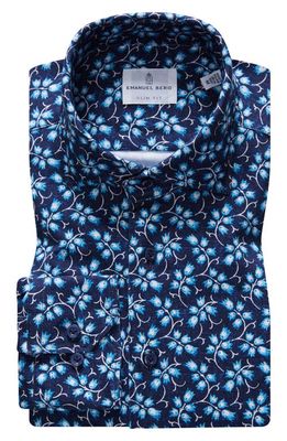Emanuel Berg 4Flex Slim Fit Floral Knit Button-Up Shirt in Dark Blue