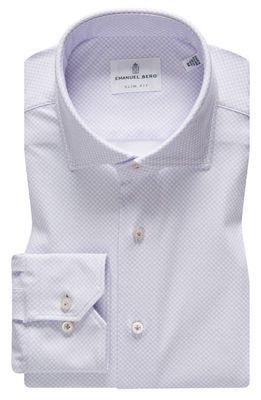 Emanuel Berg 4Flex Slim Fit Geometric Print Knit Button-Up Shirt in Purple
