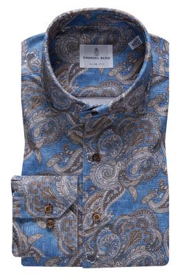 Emanuel Berg 4Flex Slim Fit Knit Button-Up Shirt in Blue