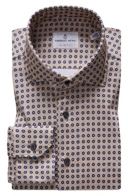 Emanuel Berg 4Flex Slim Fit Medallion Print Knit Button-Up Shirt in Medium Beige