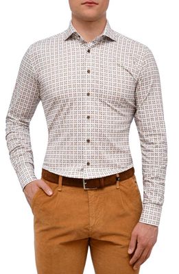 Emanuel Berg 4Flex Slim Fit Neat Floral Knit Button-Up Shirt in Beige