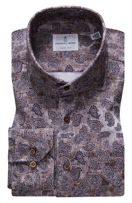 Emanuel Berg 4Flex Slim Fit Paisley Print Knit Button-Up Shirt in Medium Beige