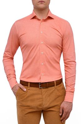 Emanuel Berg 4Flex Slim Fit Solid Knit Button-Up Shirt in Orange