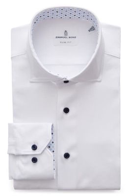 Emanuel Berg 4Flex Slim Fit Solid Knit Button-Up Shirt in White
