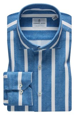Emanuel Berg 4Flex Slim Fit Stripe Knit Button-Up Shirt in Blue