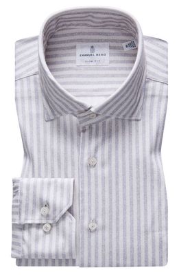 Emanuel Berg 4Flex Slim Fit Stripe Knit Button-Up Shirt in Light Grey