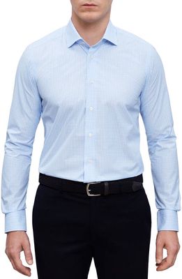 Emanuel Berg Check Cotton Poplin Button-Up Shirt in Light Pastel Blue