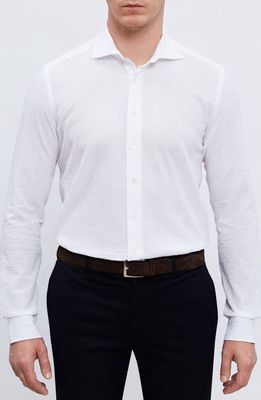 Emanuel Berg Cotton Seersucker Button-Up Shirt in White