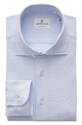 Emanuel Berg Crinkle Stretch Button-Up Shirt in Light Pastel Blue 