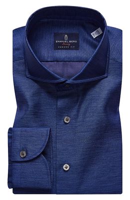 Emanuel Berg Extra Fine Cotton & Linen Twill Button-Up Shirt in Navy