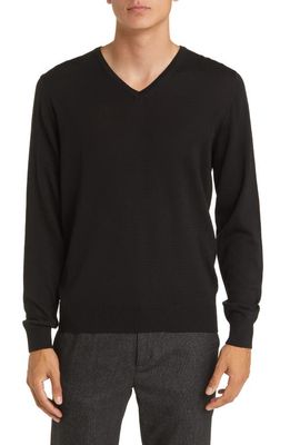 Emanuel Berg Fine Gauge Merino Wool V-Neck Sweater in Black
