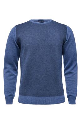 Emanuel Berg Herringbone Crewneck Merino Wool Sweater in Medium Blue