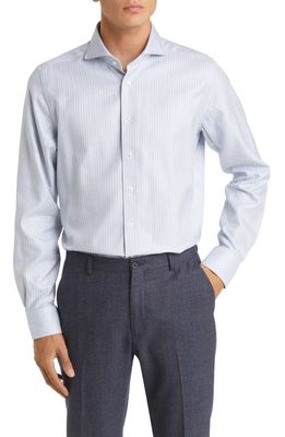 Emanuel Berg Herringbone Luxury Cotton Dress Shirt in Light Grey
