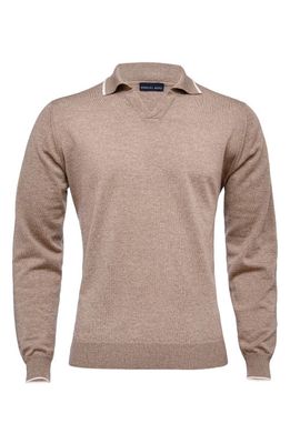 Emanuel Berg Light Gauge Wool & Cotton Blend Polo Sweater in Medium Beige