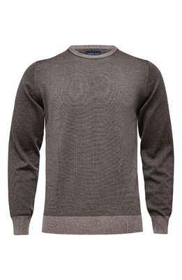 Emanuel Berg Lightweight Herringbone Wool Crewneck Sweater in Medium Brown