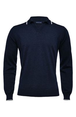 Emanuel Berg Long Sleeve Wool Blend Sweater Polo in Navy