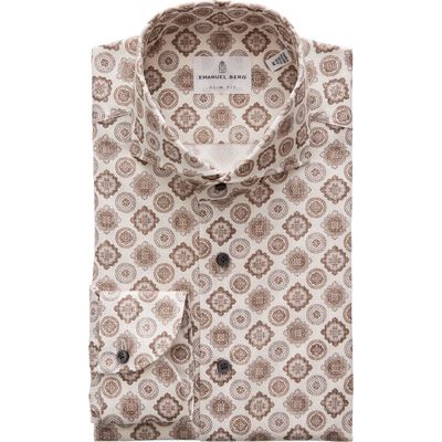 Emanuel Berg Medallion Print Dobby Button-Up Shirt in Brown 