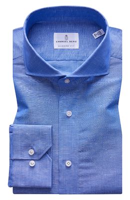 Emanuel Berg Modern Fit Cotton & Linen Button-Up Shirt in Dark Blue