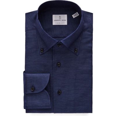 Emanuel Berg Modern Fit Cotton & Linen Twill Button-Down Shirt in Navy 