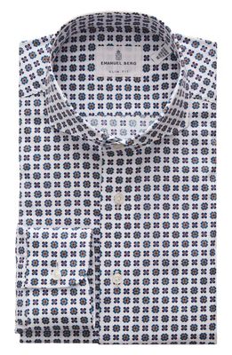 Emanuel Berg Modern Fit Floral Stretch Button-Up Shirt in Blue